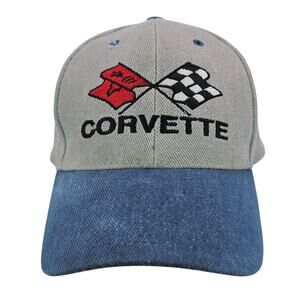 Vintage Corvette Embroidered Cap Hat Gray & Blue One Size Adjustable by Hot Rods